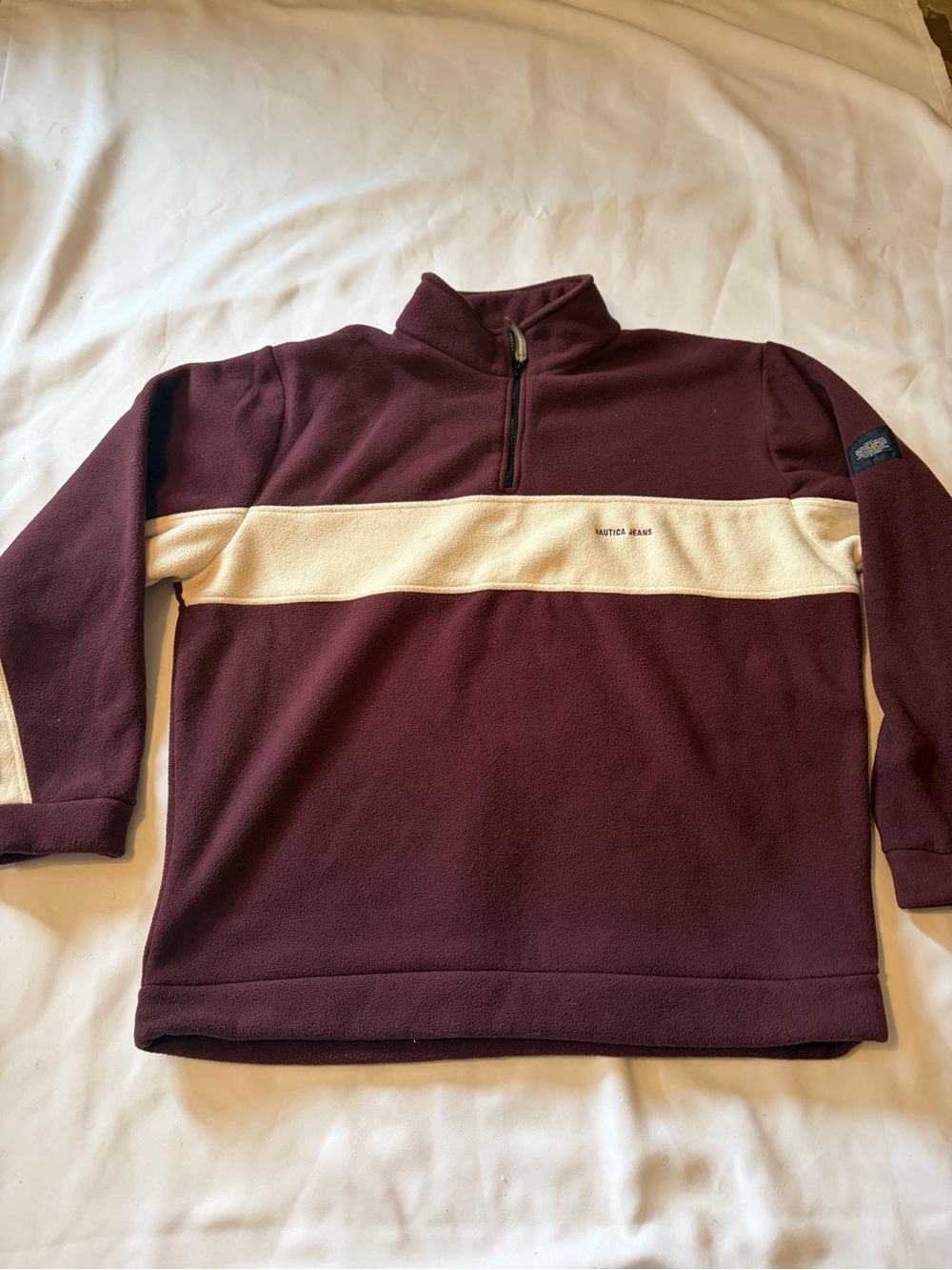 Nautica Men's Burgundy Half-Zip Fleece with Cream Chest Stripe